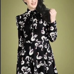 Hell Bunny Black Swan Print Dress in 2XL/18